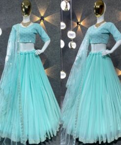 Georgette Sequence Work Light Cyan Lehenga Choli