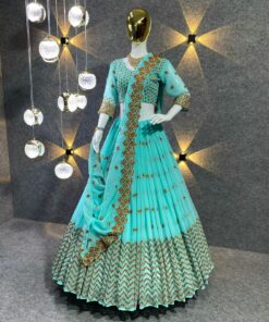 Georgette Sequence Work Pista Green Lehenga Choli