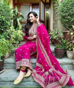Heavy Georgette Embroidered Top & Plazzo Suit Set