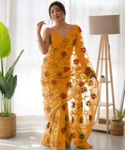 Thread & Aari Embroidery Stone Work Net Saree RV-5057