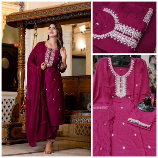 Neck Heavy Embroidery Kurti Pant Suit