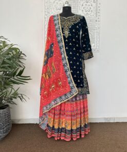 Pakistani Kalamkari Digital Print & Handwork Sharara Suit