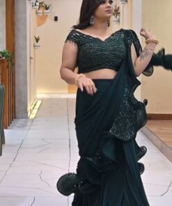 Sequence Work Georgette Ruffle Lehenga Saree