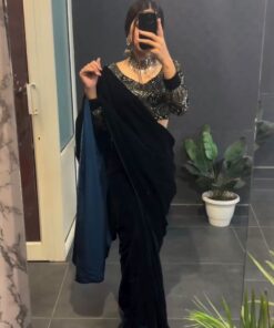 Sequence Work Plain Velvet Saree