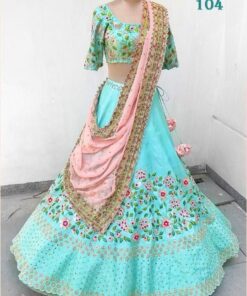 Sky Blue Embroidered Attractive Silk Lehenga Choli