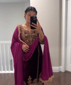 Velvet Embroidered Kurti Plazzo Suit