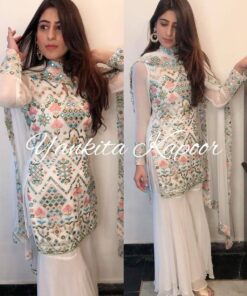 White & Black Georgette Embroidered Plazzo Suit