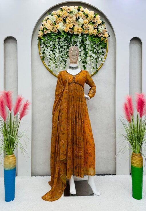 Alia Cut Digital Printed Handwork Georgette Suit