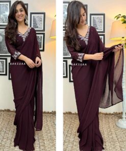 Crushed Multi-Thread Embroidered Georgette Ready To wear Saree