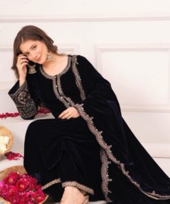 Heavy Embroidered Sequence Work Velvet Suit