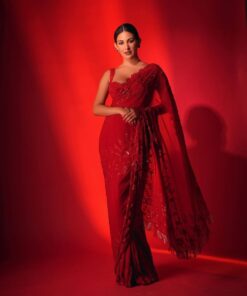 Red Sequence Work Georgette Bollywood Saree