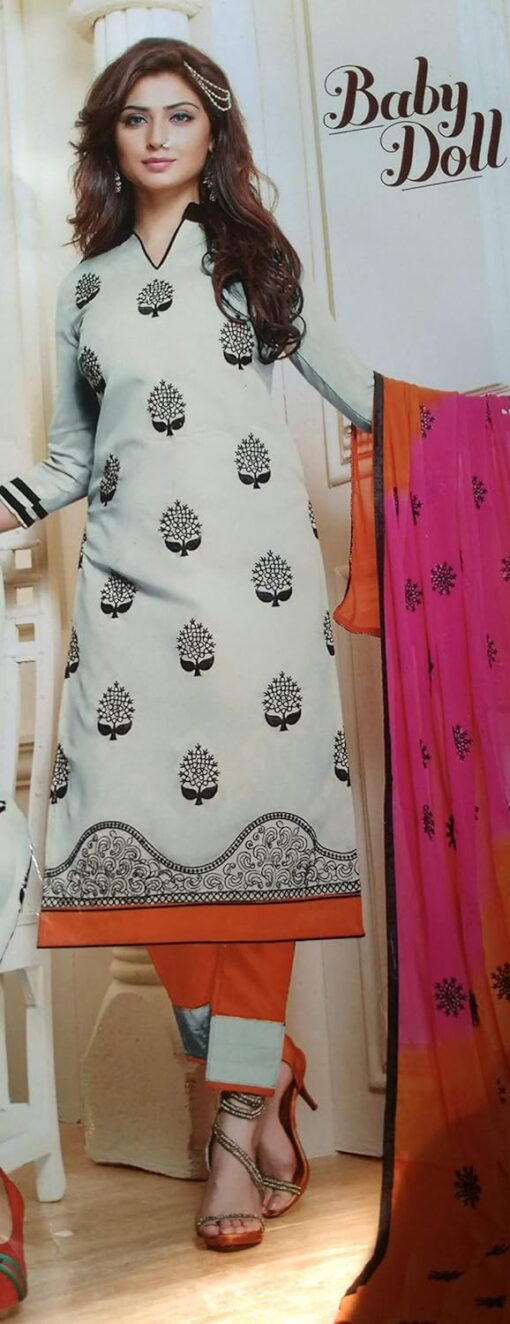 Chanderi Cotton Embroidered Suit