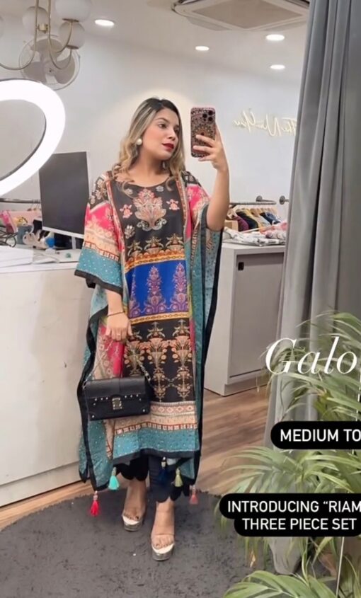 Digitally Printed Mirror & Diamaond Work Georgette Suit