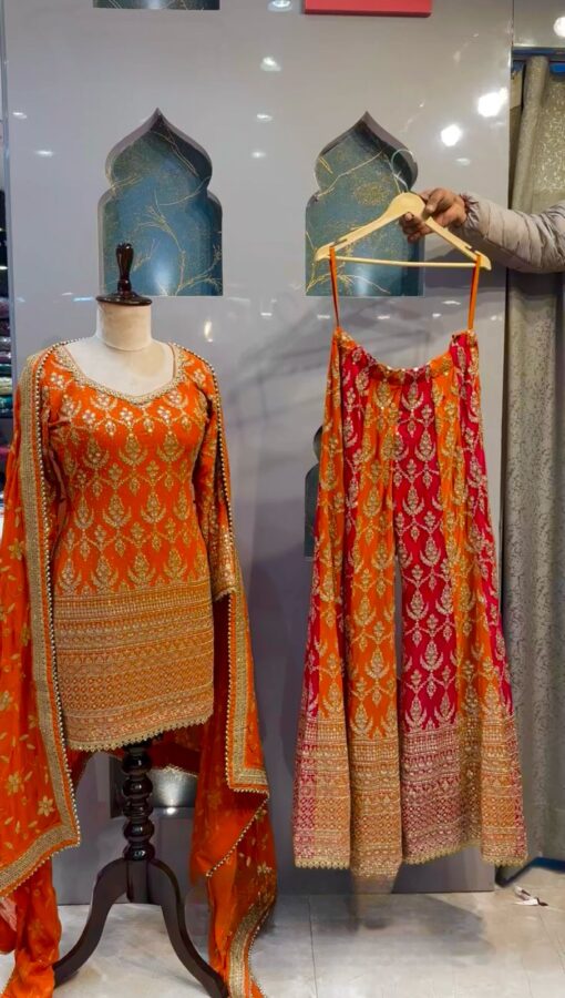 Fox Georgette Full Sleeve Sequence Embroidered Plazzo Suit