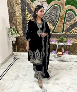 Heavy Embroidery Sequence Work Velvet Suit