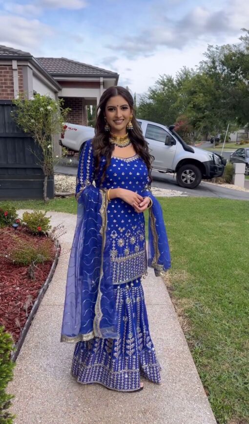 Heavy Sequence Work Georgette Gharara Suit