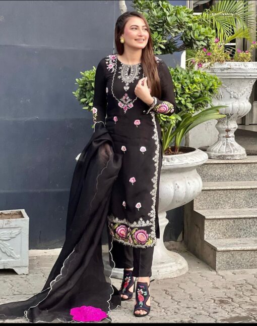 Shine Embroidery Fox Georgette Full Sleeve Suit