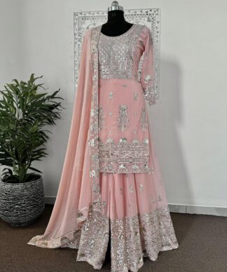 Faux Georgette Sequence Embroidered Gharara Suit