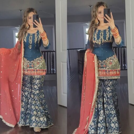 Georgette Sequence Work Sharara Suit