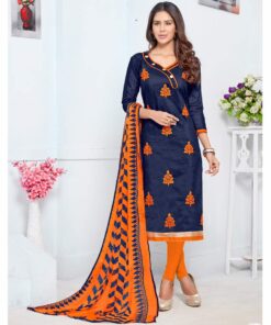 Women's Chanderi Cotton Embroidered Salwar Suit Dress Material