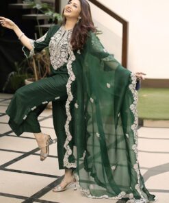 Chinnon Silk Embroidered Plazzo Suit Set