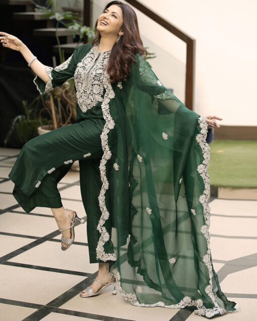 Chinnon Silk Embroidered Plazzo Suit Set