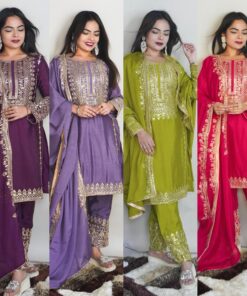 Chinon Silk Heavy Embroidered Sequence Work Suit