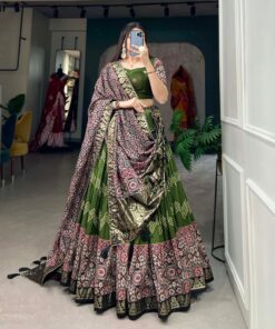 Tussar Silk Dot And Ajarakh With Foil Print Lehenga Choli KC 1475