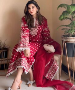Beautiful Red Thread Embroidered Georgette Suit